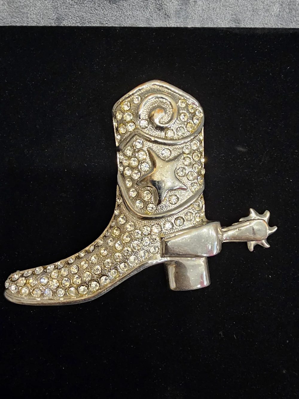 Rhinestone Cowboy Boot Belt Buckle Silver Western Cowgirl Rowel Bling Star